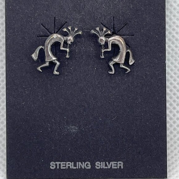 Sterling Silver Kokopelli Southwest Tribal Native American Stud Earrings Vintage - Picture 6 of 6